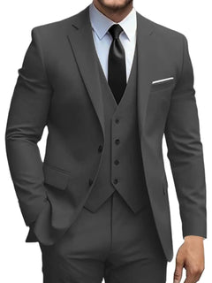 Lipoon Men's 3-Piece Slim Fit Suit – Two-Button Blazer, Vest & Trousers – Dark Grey Tuxedo (Large)