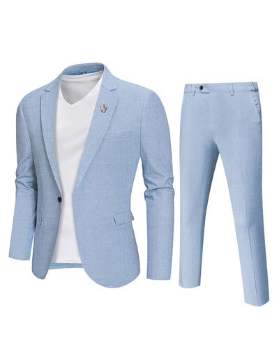 YND Men's 2-Piece Linen Suit Set – Sky Blue, X-Large